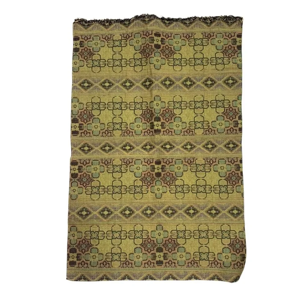 Vintage Geometric Tapestry Fabric Remnant Panel Kilim Style 25x16.25in